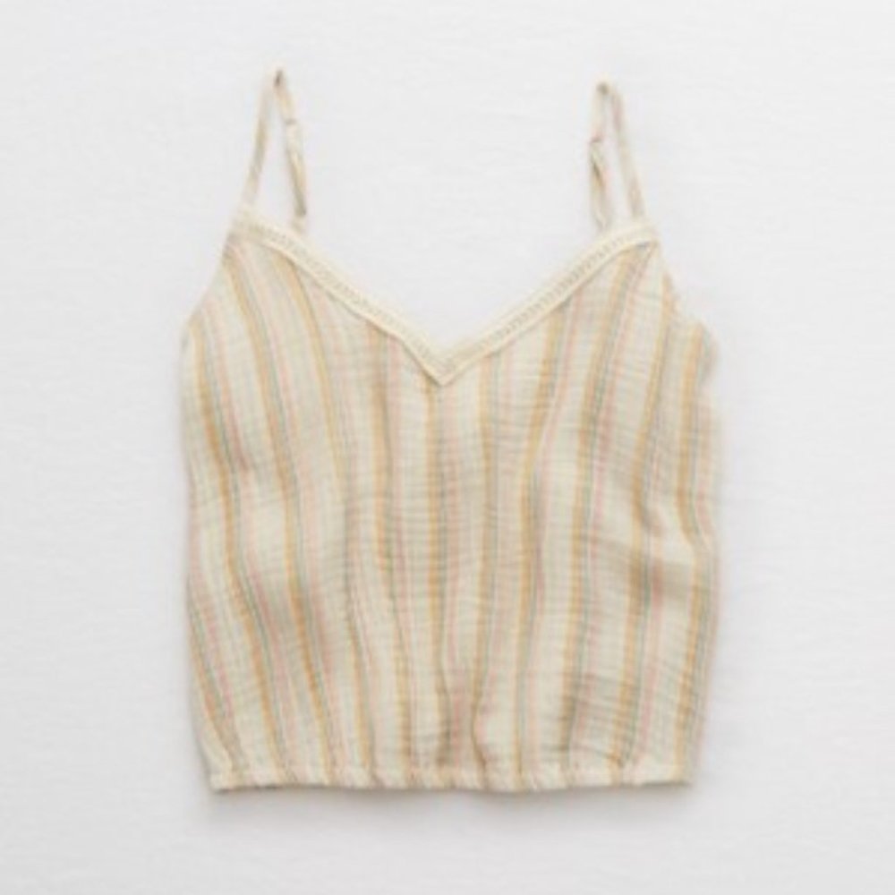 Aerie Striped Crossback Cropped Woven Tank Top - Multi Colored